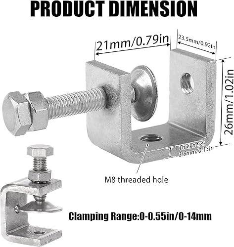 Miniatura 2 de 6 Pieces C-Clamp Stainless Steel, Small Clamps Mini C Clamps 0.79 Inch for woodworker, welder, and construction worker