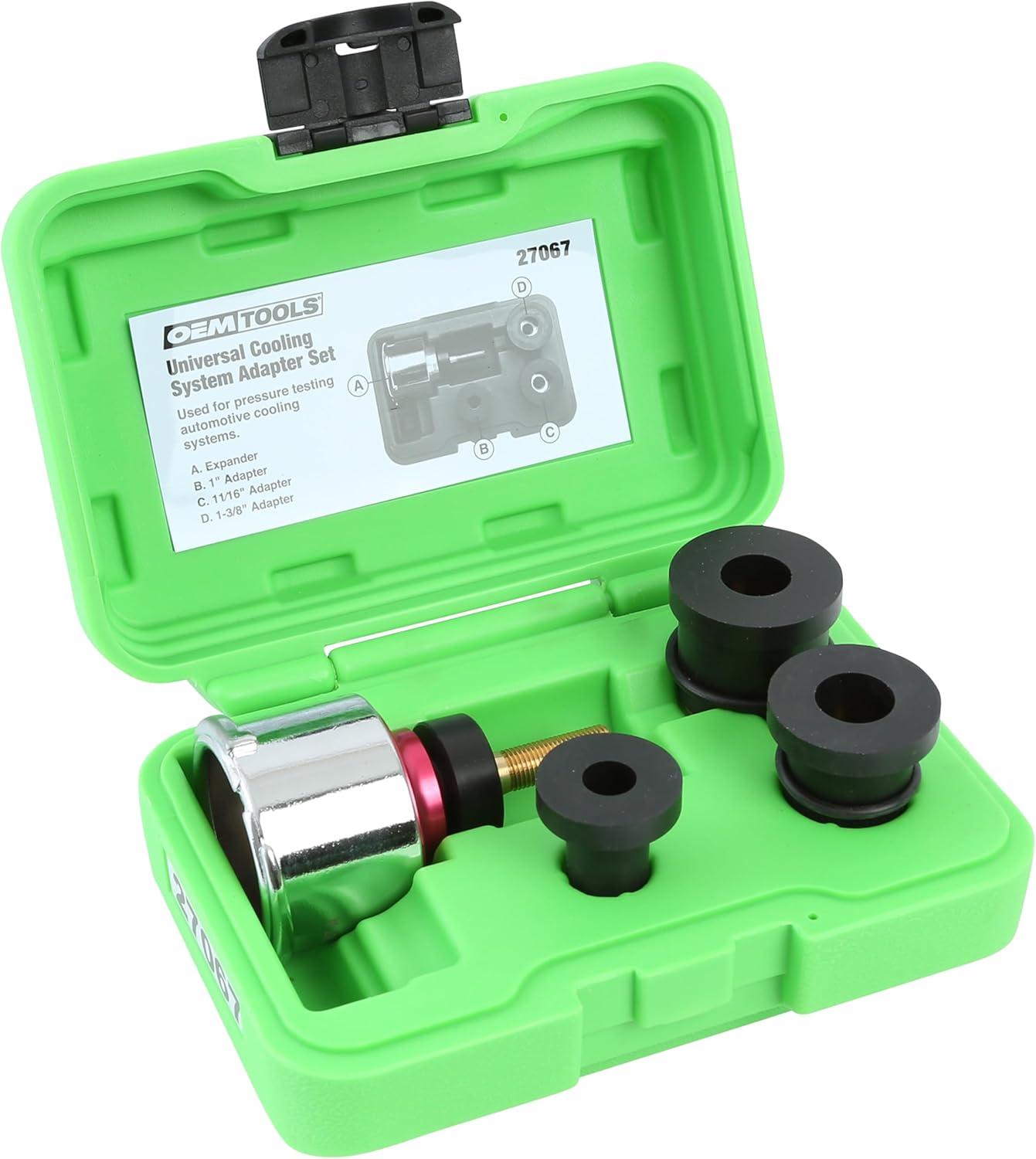 OEMTOOLS 27067 Universal Cooling System Adapter Set, Works with Auto Coolant Pressure Tester to Test Pressure in Most Vehicles, Fits Plastic Reservoirs