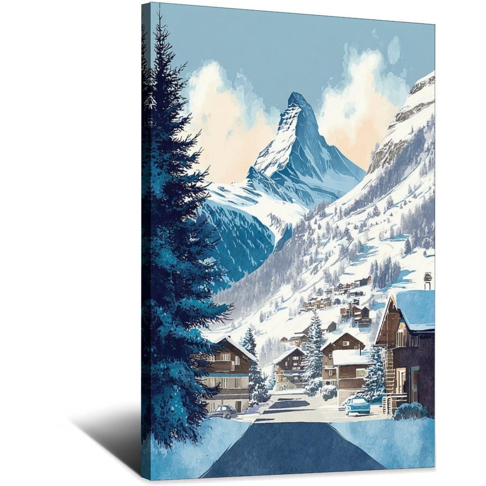 iPuzou Zermatt Ski Posters 20x30inch(50x75cm) Vintage Watercolor Canvas Art