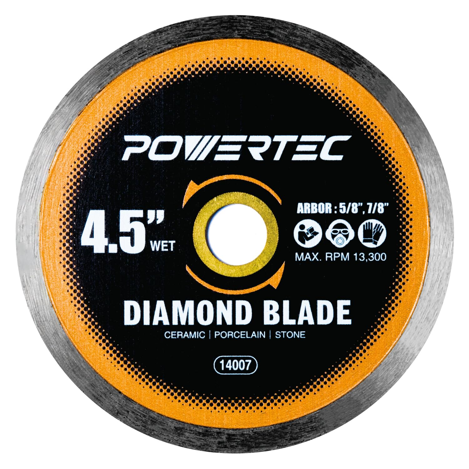 POWERTEC 4-1/2" Continuous Rim Diamond Saw Blade for Angle Grinder, Diamond Blade for Cutting Ceramic, Porcelain, Natural Stone Tile, Wet Cutting Only 4.5 inch Diamond Blades, 1 Pack (14007)