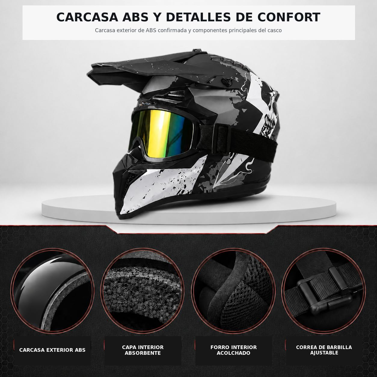 Casco Motocross Adulto con Gafas Kit 4 Piezas