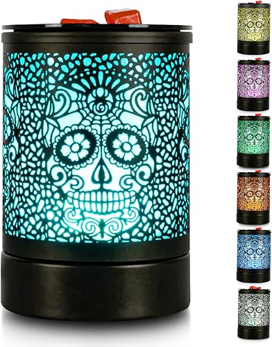 Calentador de cera con fragancia, calentador de aceite eléctrico, quemador para cera perfumada, para decoración del hogar, diseño negro de calavera