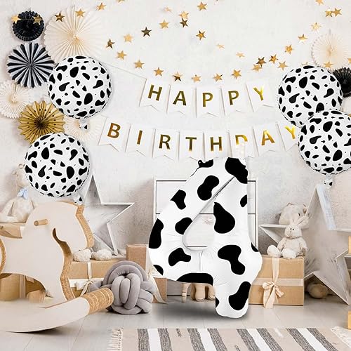 Miniatura 8 de Globos de papel de aluminio con estampado de vaca número 4, globos de aluminio grandes de 40 pulgadas y 18 pulgadas para decoraciones de fiesta de