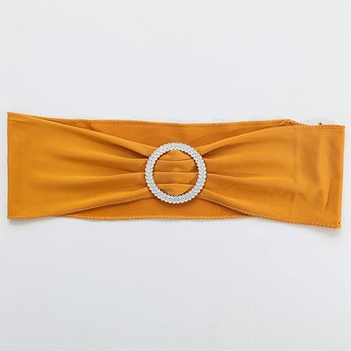Miniatura 41 de Bandas elásticas de elastano para silla, 50 unidades, lazos con hebilla deslizante, decoración de bodas, fiestas, recepciones, banquetes (amarillo)