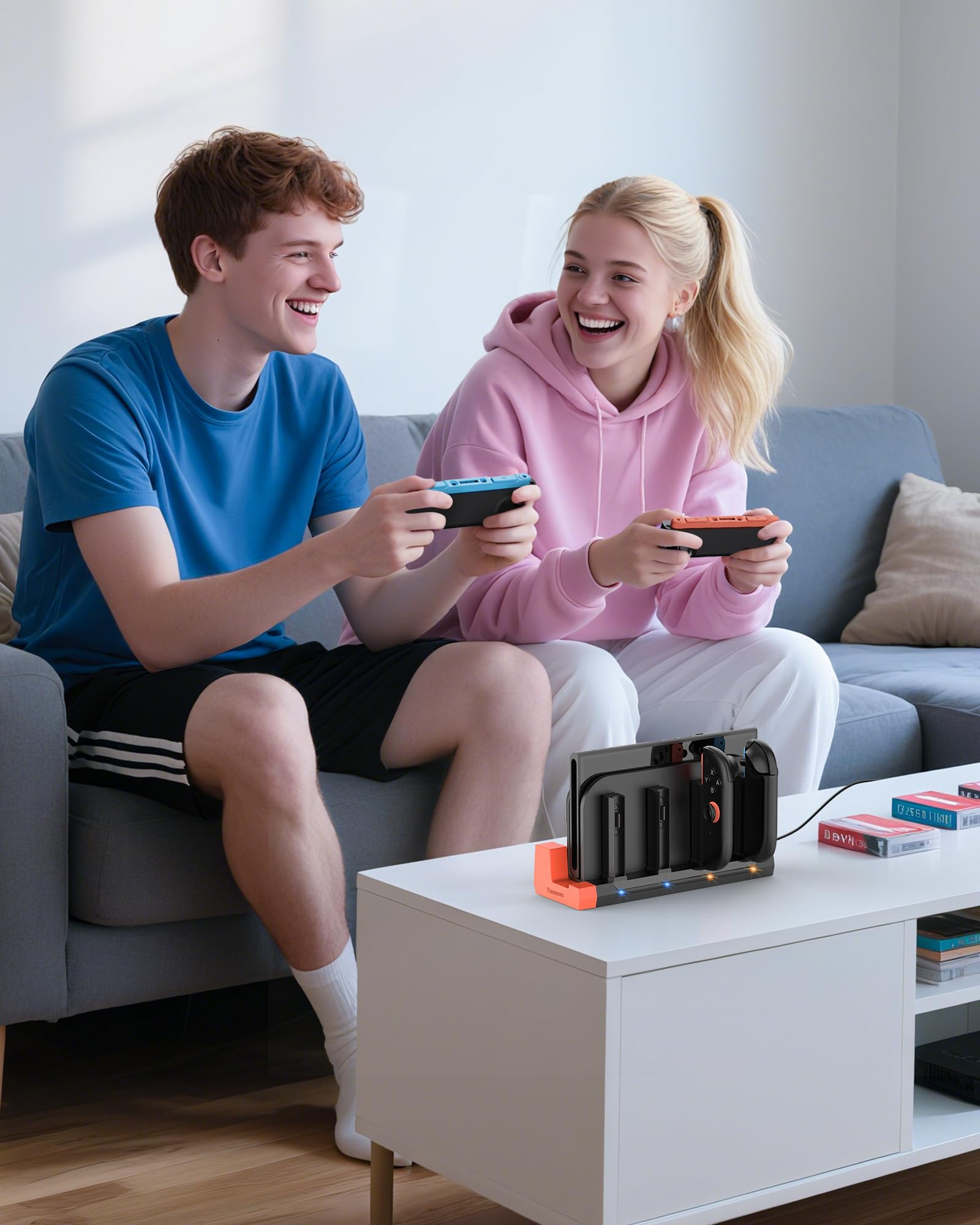 TRANSNOVO Quad Joycon - Base de carga inalámbrica para Switch 2, controlador de 4 puertos, estación de carga rápida Joycon con diseño magnético, indicadores LED, accesorio indispensable para jugadores