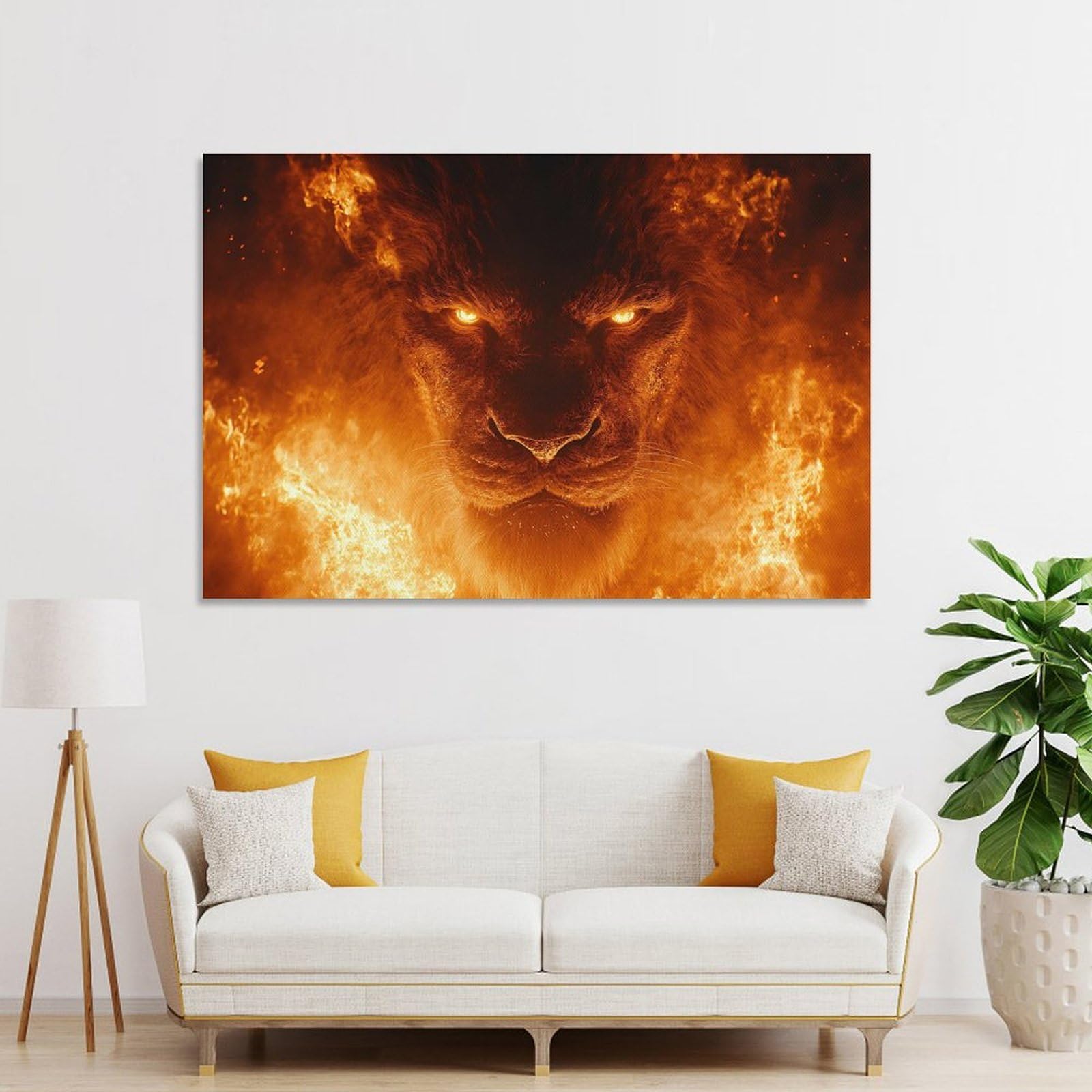 Junmoney Unframe-Style-3-1 Canvas Art Print Lion Engulfed In Flames, 08X12inch(20X30cm), For Office, Study Or Home Workspace, Home Office Artwork With Decorative Appeal