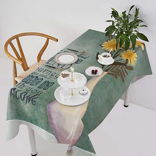 Mantel de lona para boda, de 60 x 120 pulgadas, vintage, girasol, felicidad, no fin, mantel de lona ajustable para exteriores, para eventos,