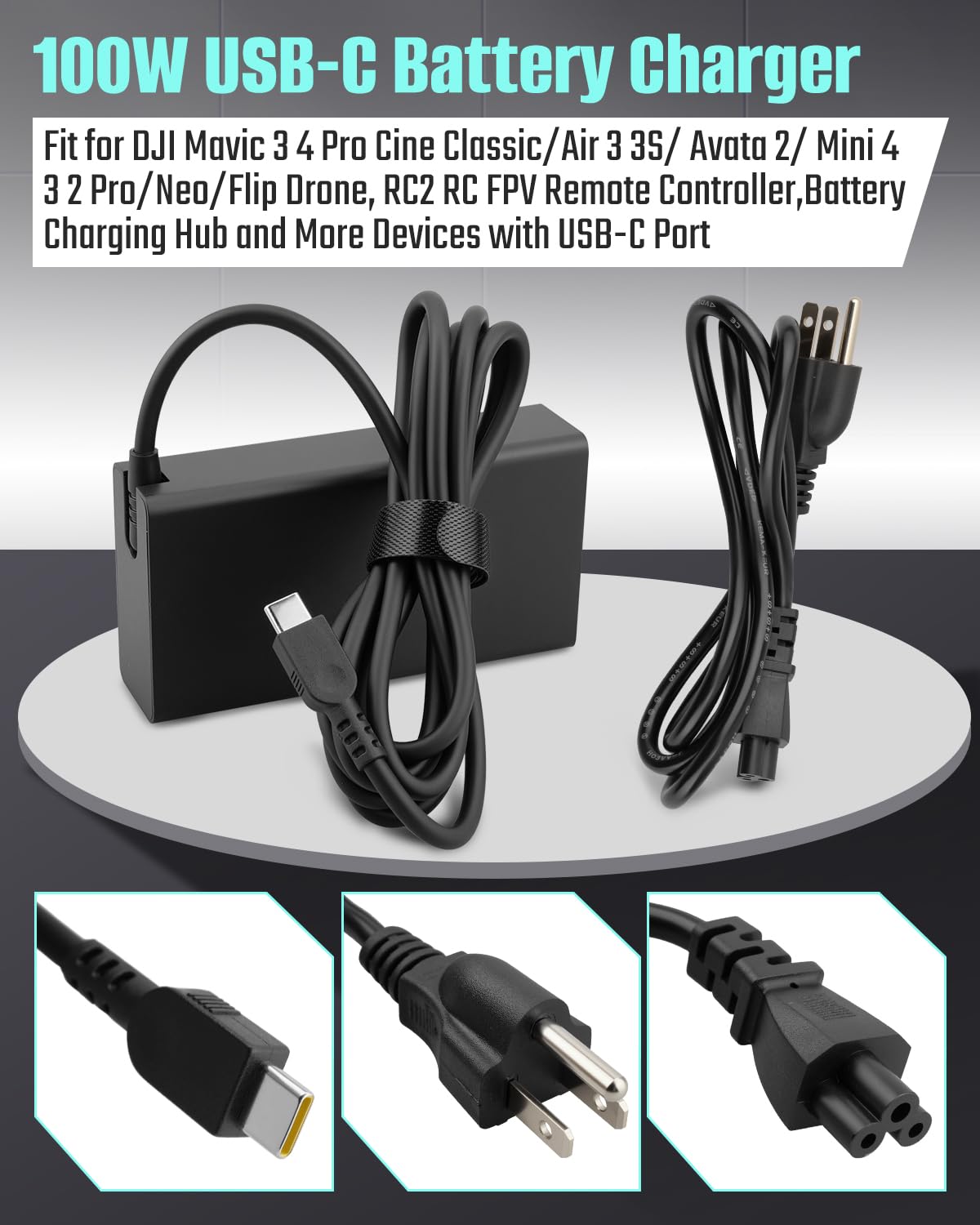 Cargador de batería USB-C de 100 W para DJI Air 3 3S 2S/Mini SE 3 4 Pro/Avata 2/Mavic 3 Pro Drone/Hub de carga, compatible con control remoto RC RC2 FPV, cargador de batería para drones