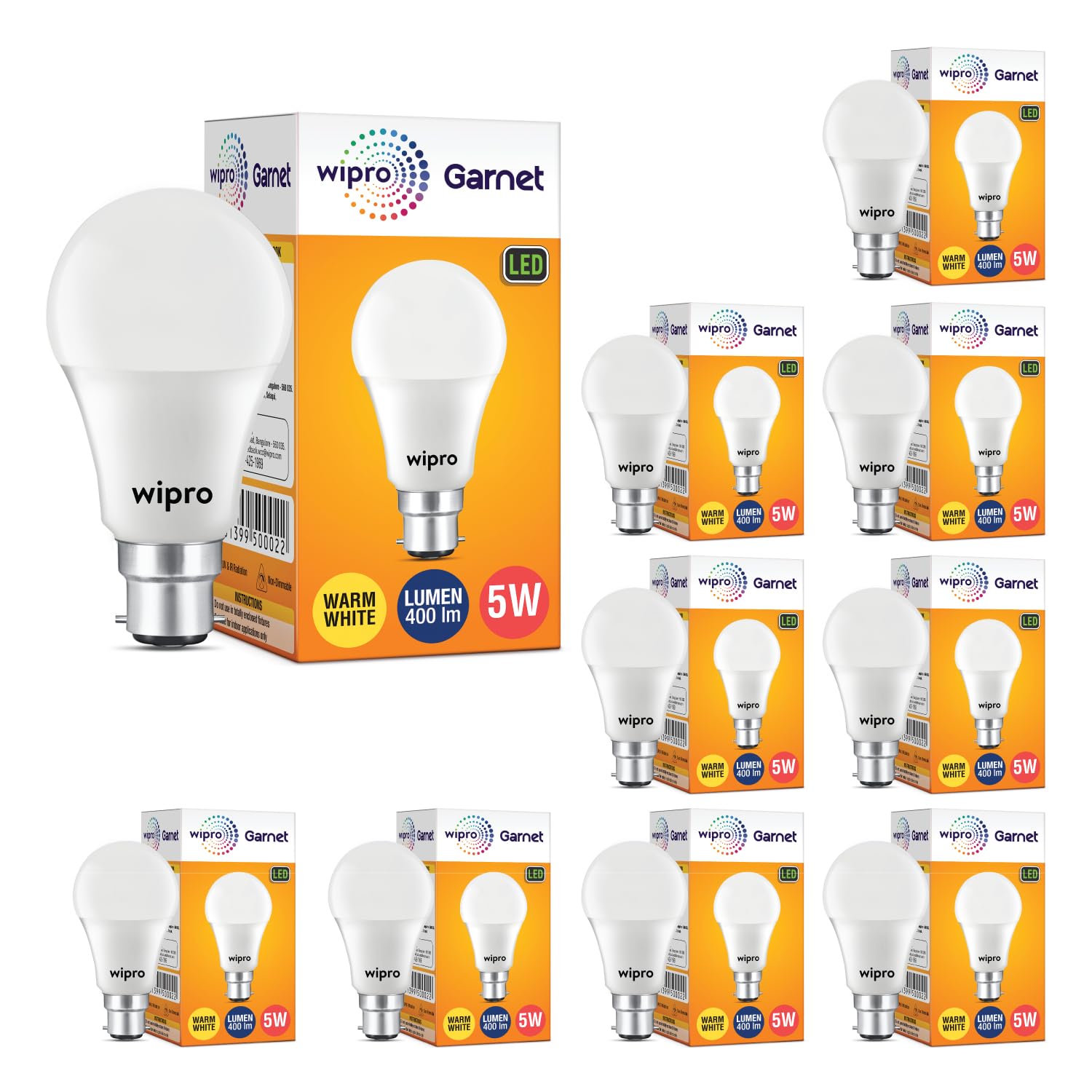 wipro Garnet 5W LED Bulb for Home & Office |Warm White (2700K) | B22 Base|220 degree Light coverage |4Kv Surge Protection |400V High Voltage Protection |Energy Efficient | Pack of 10-image-34