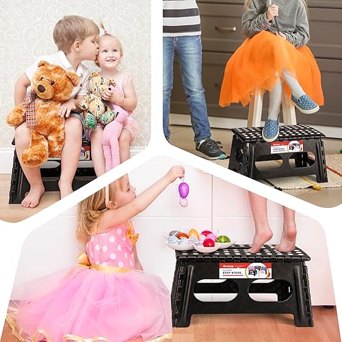 Miniatura 7 de ACSTEP Taburete plegable de 15 pulgadas, extra ancho, 9 pulgadas de altura, resistente, más seguro y cómodo, antideslizante, plegable para niños y