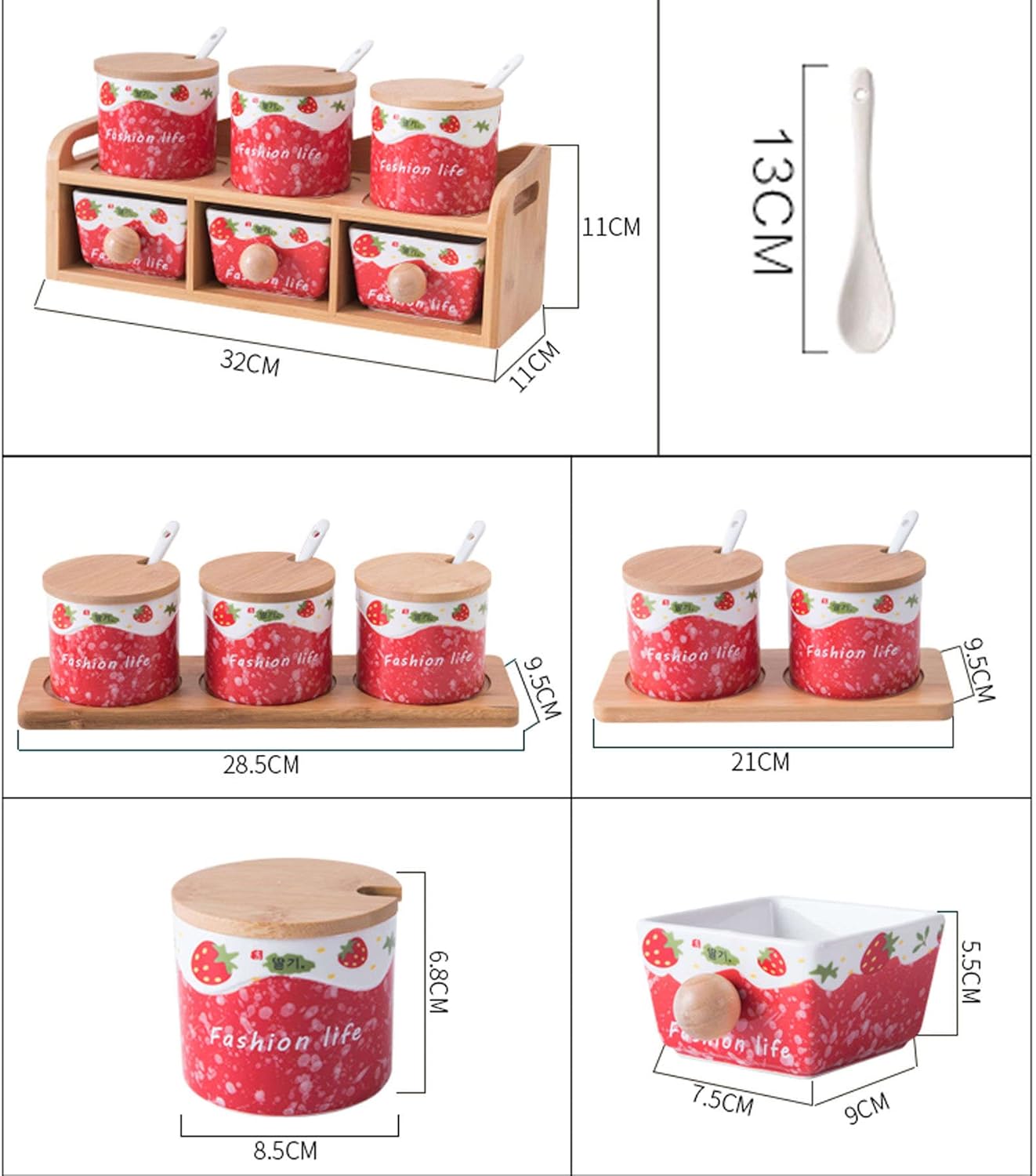 Sugar Bowl ,sugar pot, Sugar Bowl with Lid , Cute Strawberry Sugar Bowl with Lid and Spoon,Small Sugar Cubes Bowl for Coffee,Vintage Spice Jars Salt Bowls for Kitchen,Coffee Bar-B1-0.3 (Color : B1, Si