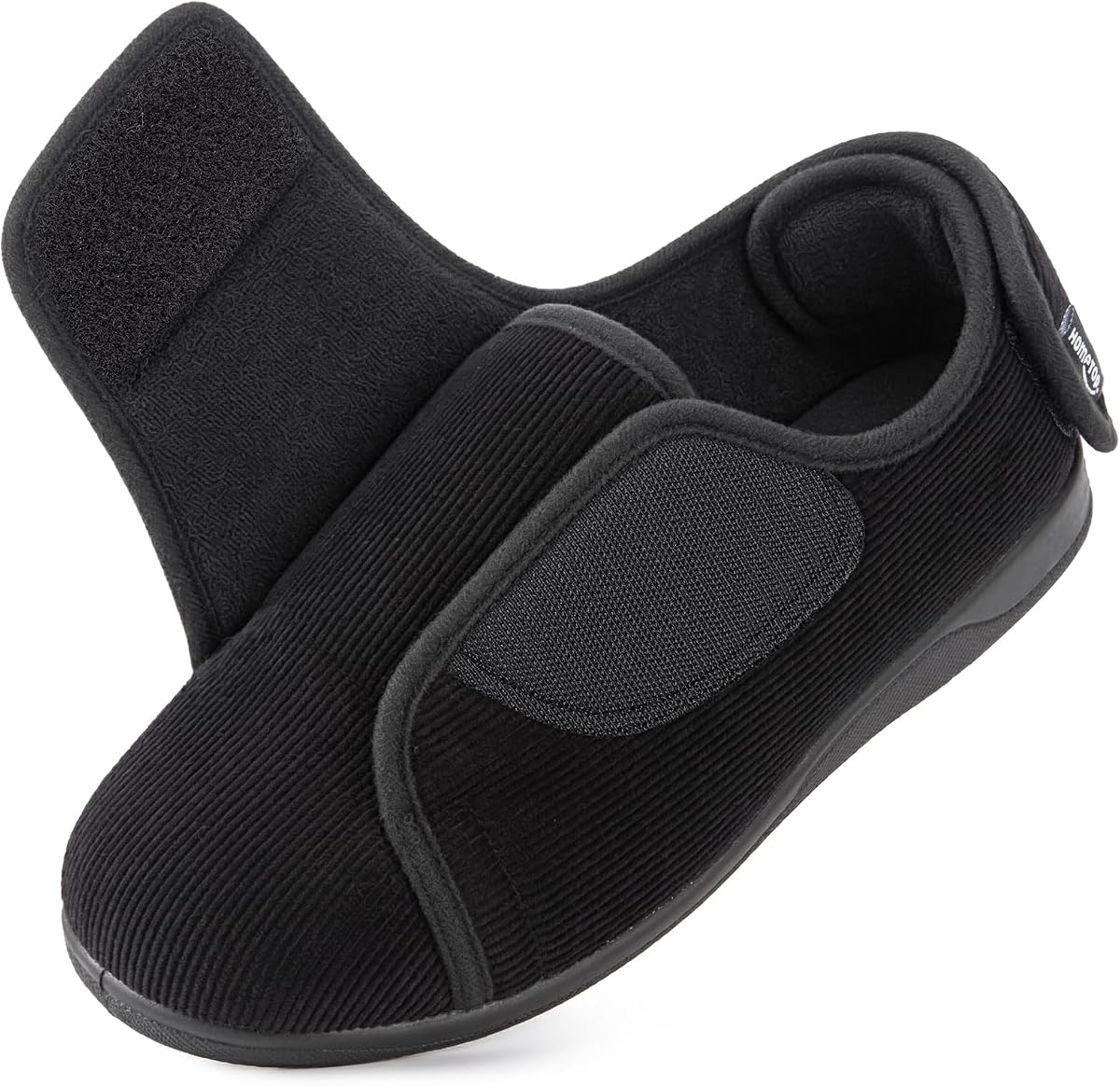 Men's Corduroy Slippers Adjustable Hook and Loop Wide House Shoes