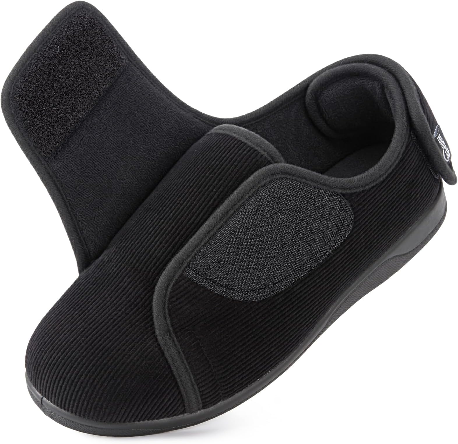 Men's Corduroy Slippers Comfy Adjustable Hook and Loop Memory Foam Wide Indoor House Shoes