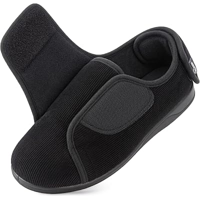 HomeTop Men's Corduroy Slippers Comfy Adjustable Hook and Loop Memory Foam Wide Indoor House Shoes
