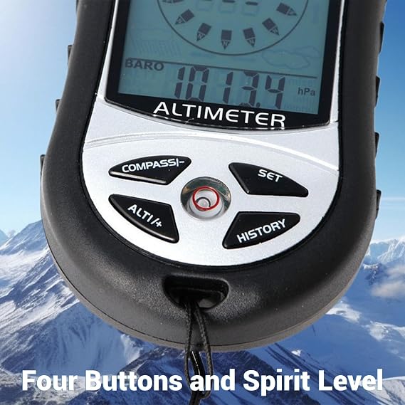 8 in 1 Multifunction Digital Altimeter, Weather Forecast/Altimeter/Compass/Barometer/Spirit Level/Thermometer/Calendar/Clock for Outdoor Hiking, Range -2300-2950ft, 300mbar-1100mbar, 14F~+140F