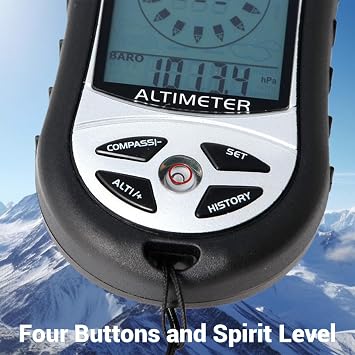 8 in 1 Multifunction Digital Altimeter, Weather Forecast/Altimeter/Compass/Barometer/Spirit Level/Thermometer/Calendar/Clock for Outdoor Hiking, Range -2300-2950ft, 300mbar-1100mbar, 14F~+140F