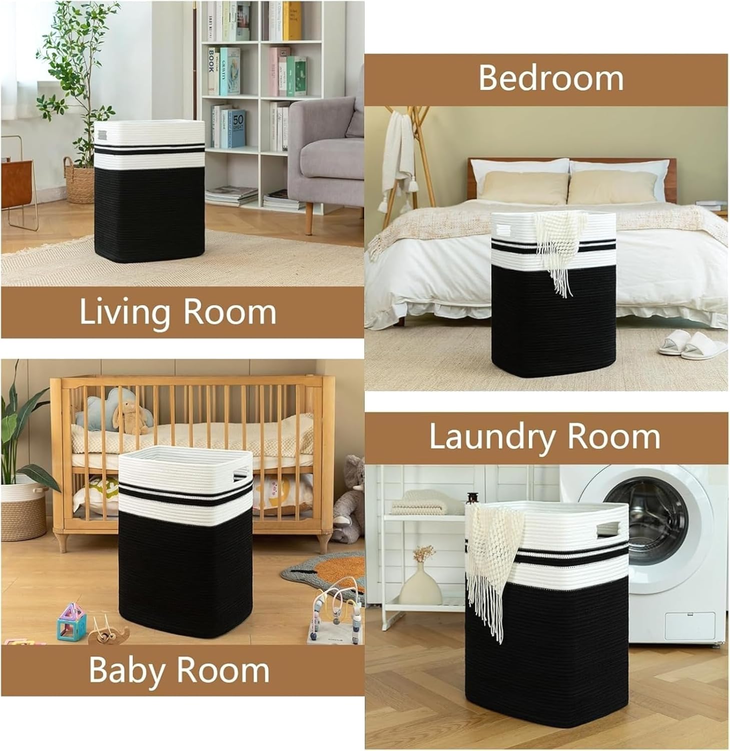 Oversized Cotton Laundry Hamper with Reinforced Handles, Collapsible Organizer for Home Storage