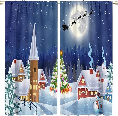 Miniatura 9 de Cortinas Rojas de Navidad con Bolas de Pino Abeto Árbol Temporada Navideña Arte Clásico Impreso Sala de Estar Dormitorio Cortinas para Ventana