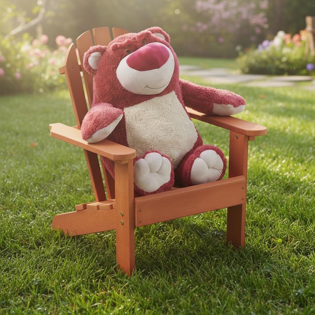 Adirondack Style Solid Wood Construction Outdoor Garden Chair in Red, No Cushions Included, Durable and Sturdy Furniture for Patio and Lawn Use