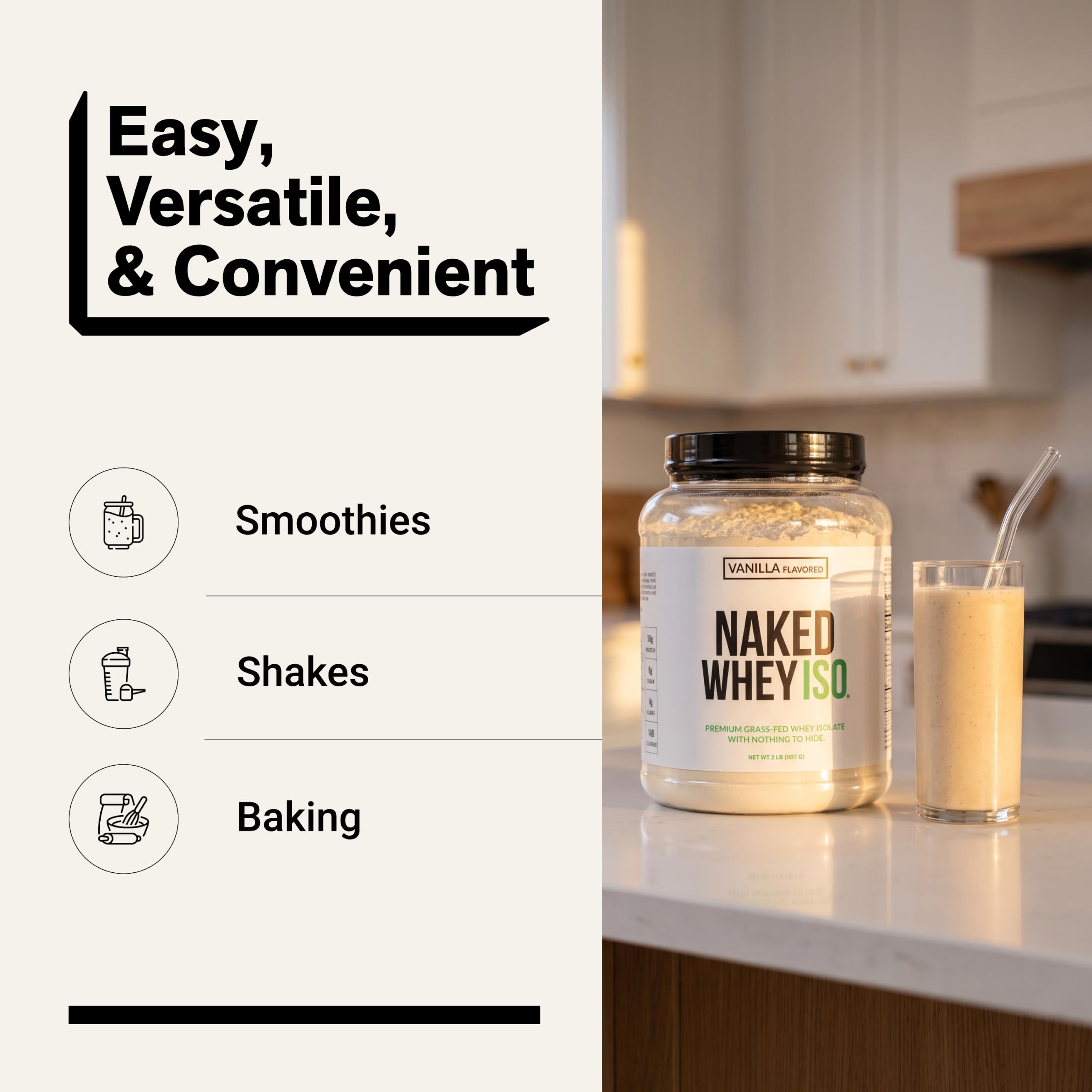 NAKED Vanilla Whey Isolate Protein - Only 4 Ingredients, 30g Grass-Fed Protein, Undenatured, No GMO, No Soy, Gluten-Free, No Preservatives - 24 Servings — Amazon image 7