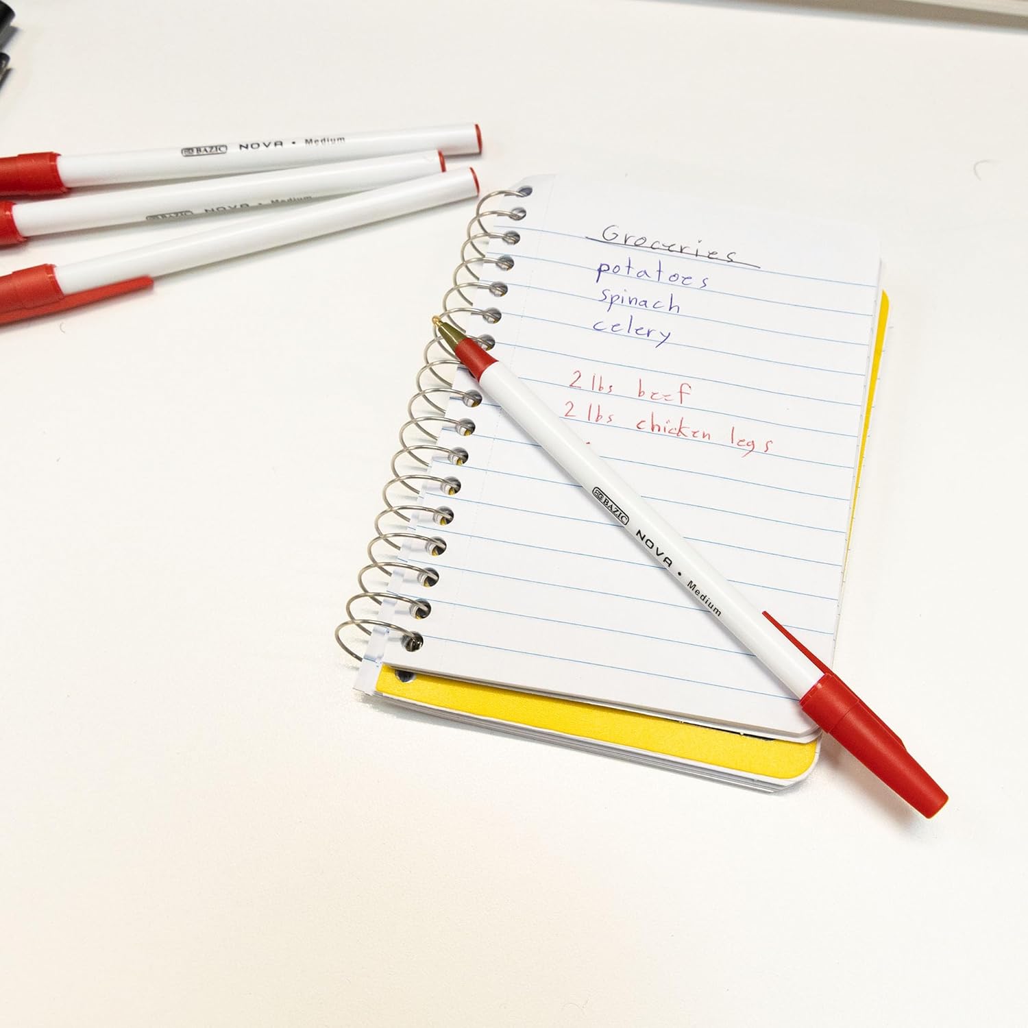 BAZIC Products Ballpoint Pen Nova Red Color Stick Pens, 1.0 mm Bold Point Smooth Writing, for Office School Teacher (12/Pack), 12-Pack
