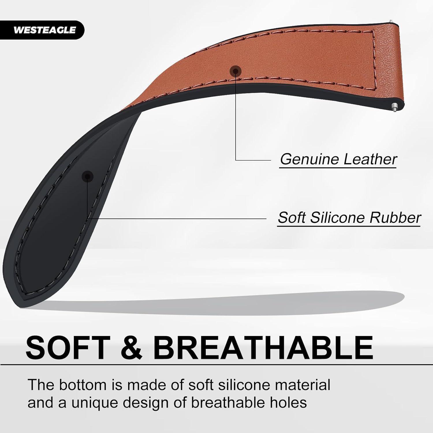 Magnetic Leather Band Compatible with Samsung Galaxy Watch 7/6/5/4/Active 2 40mm 44mm/Watch 6 Classic 43mm 47mm/Watch 5 Pro 45mm/Watch 4 Classic 42mm 46mm, 20mm Strap for Men - Image 5