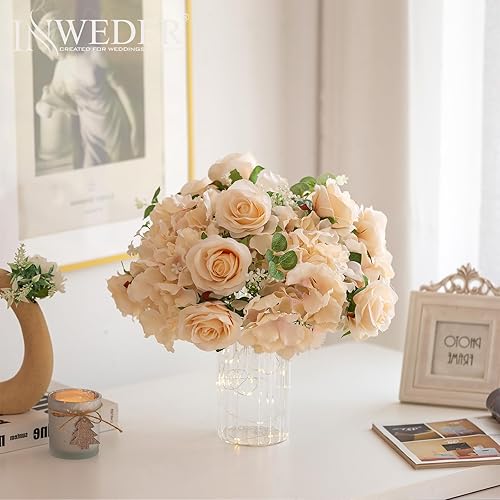 Miniatura 5 de Esferas de flores para centros de mesa, ramo de arreglo  6 bolas pequeñas de rosas falsas, flores de boda champán para mesas de centros de mesa,