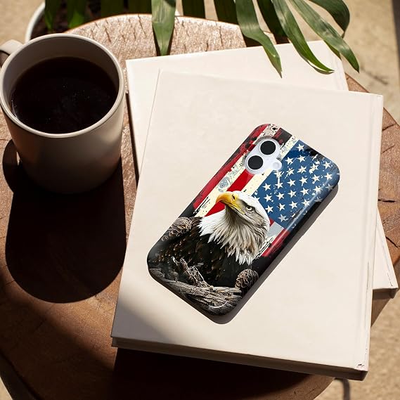 for iPhone 17 Case,Slim Dual-Layer Hybrid Cover - PC Hard Shell + Soft Silicone,Shockproof & Scratch Resistant & Anti-Yellowing,American Flag Eagle-4