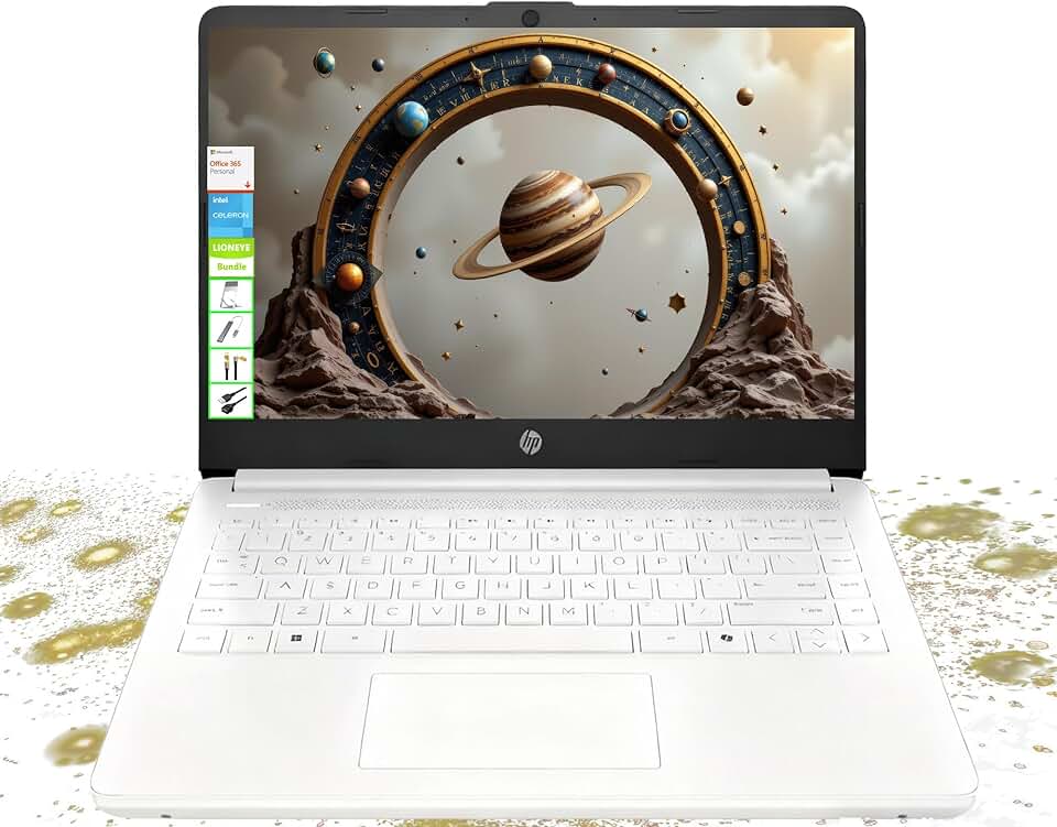 HP Laptop HD de 14 polegadas - Intel Celeron, 8 GB de RAM, 64 GB eMMC - leve e bateria de 12H, design elegante com várias portas, webcam/microfone para empresas/estudantes/turistas - Microsoft 365
