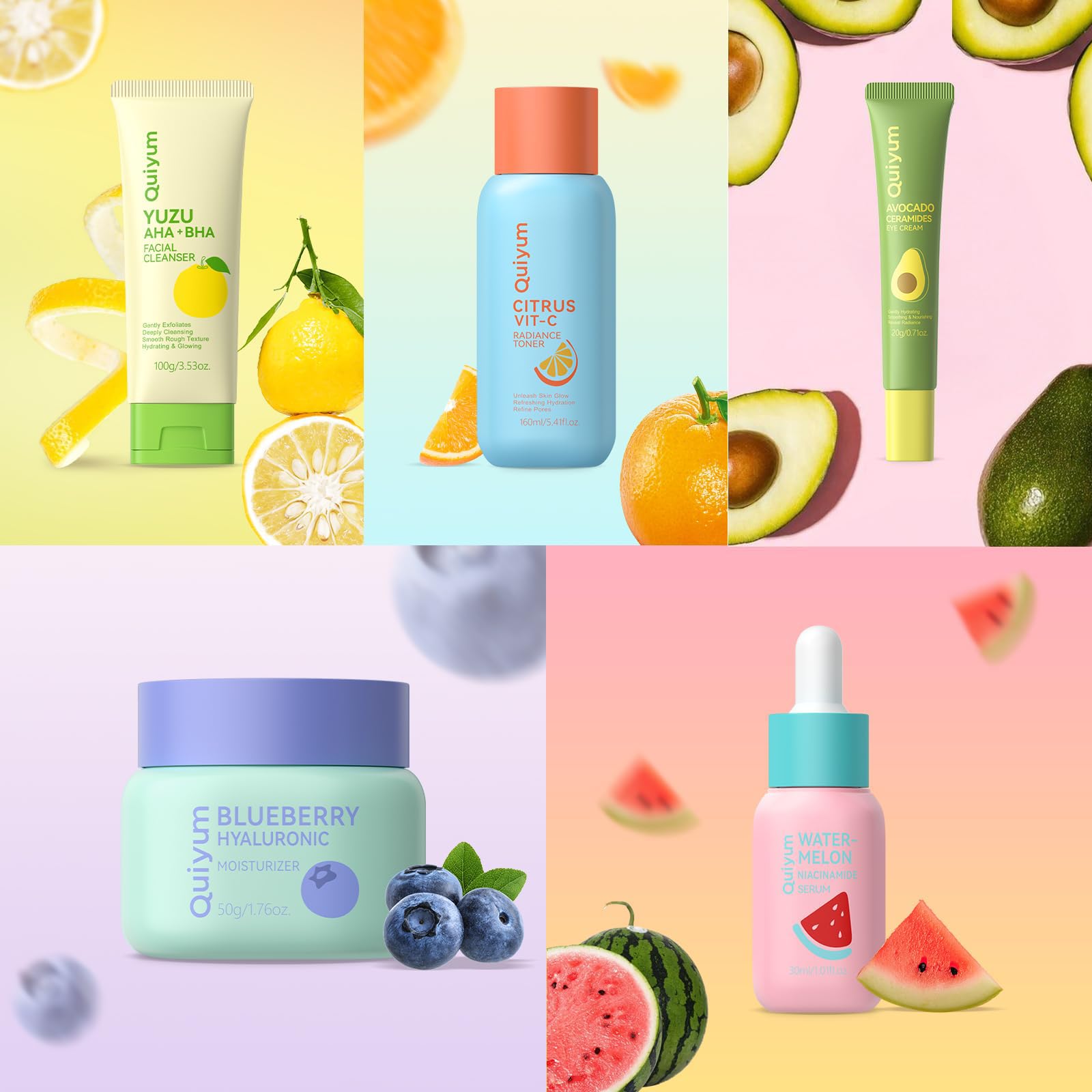 QUIYUM Set de Regalo de Cuidado de la Piel con Frutas para Adolescentes | Kit Facial de Skincare de 5 Piezas, Rutina Beauty para Mujeres con Hidratación Intensa y Luminosidad Natural