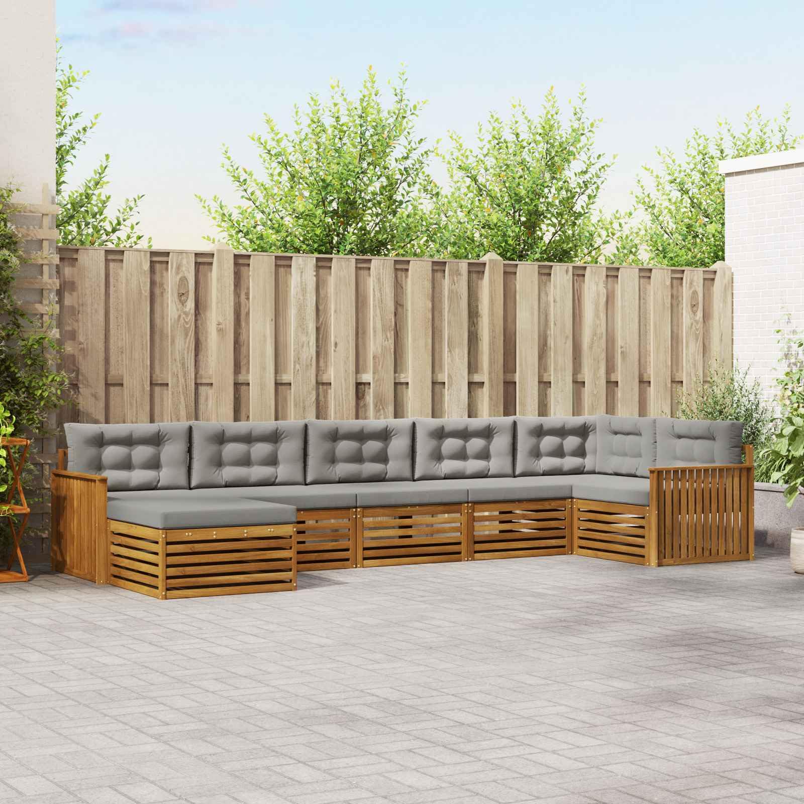 vidaXL Zestawy sof 7 pcs Naturalny i Jasny Szary Lite Drewno Akacji, Ogród, Wygodny zestaw wypoczynkowy, Siedzenie na zewnątrz, Patio, Nowoczesny taras, Meble wygodne