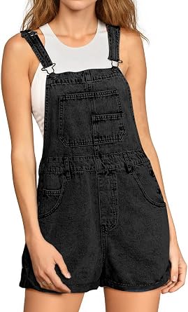 Glamaker Denim Overall Shorts for Women Casual Denim Romper Jean Short Overalls Loose Fit Denim Jumpsuit Summer Outfits
