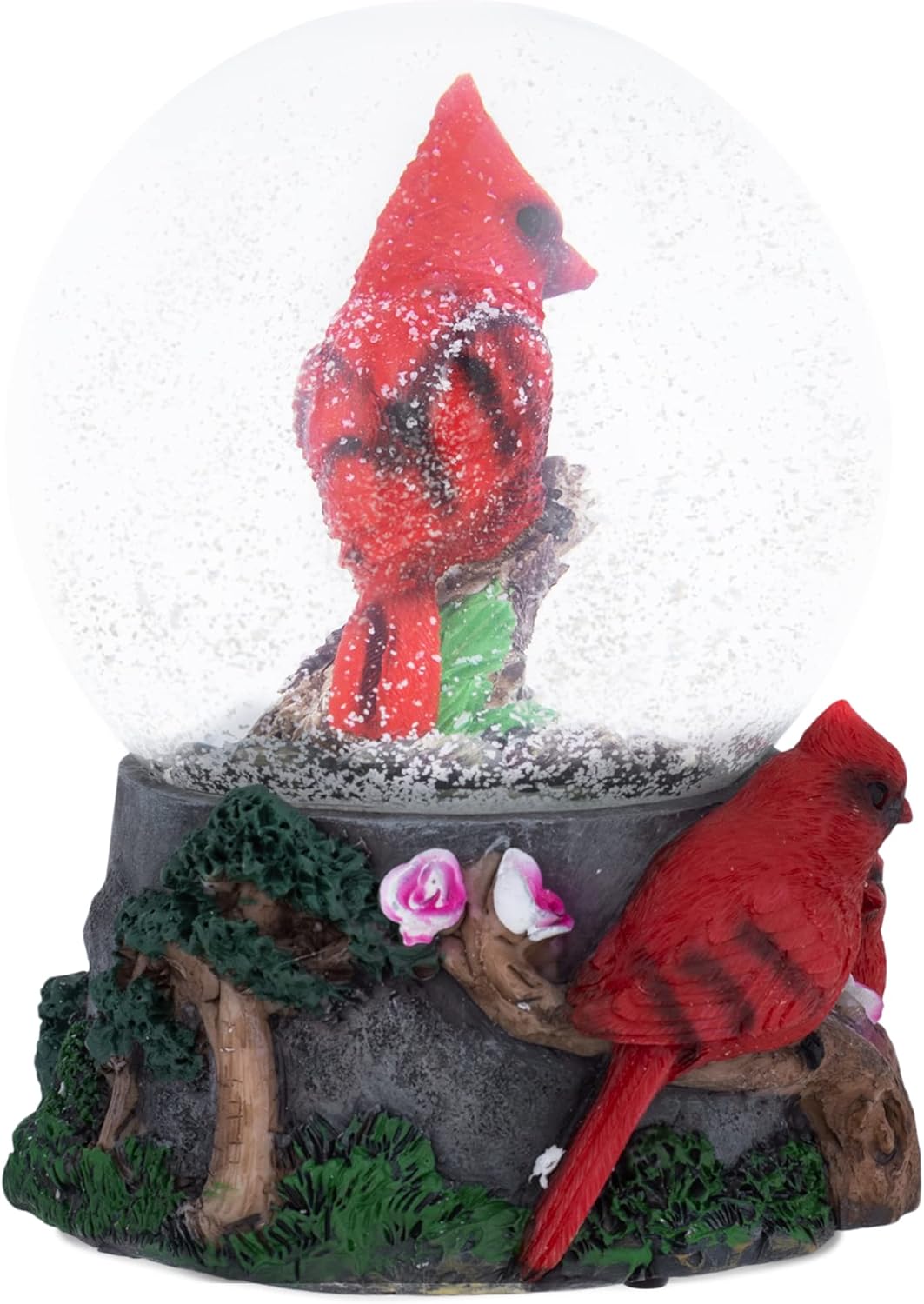 Elanze Designs Spring Blossom Cardinal Birds 100MM Sturdy Wind Up Musical Glitter Water Snow Globe Figurine Decoration Plays Tune Wonderful World - Image 4