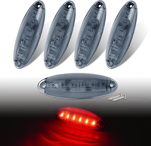 TMH Luces superiores de 5.8 pulgadas con lente ahumada, 5 unidades, color rojo, compatible con Freightliner Cascadia (2008-2021), remolque de camión