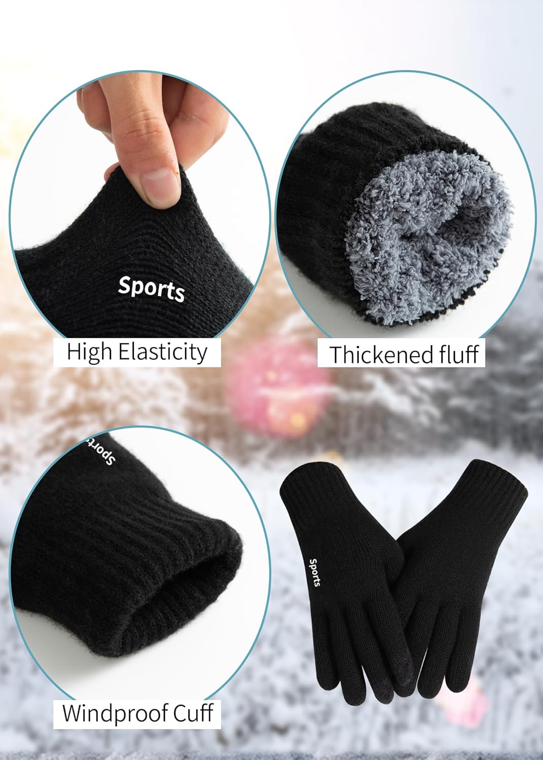 Winter Gloves for Men-Thermal Touchscreen Gloves Warm Knit Running Driving Hiking Gloves with Anti-Slip Grip - Image 3
