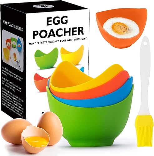 Cocedor escalfador de huevos, olla de huevos escalfados con soportes para anillos, taza de silicona antiadherente de grado alimenticio para