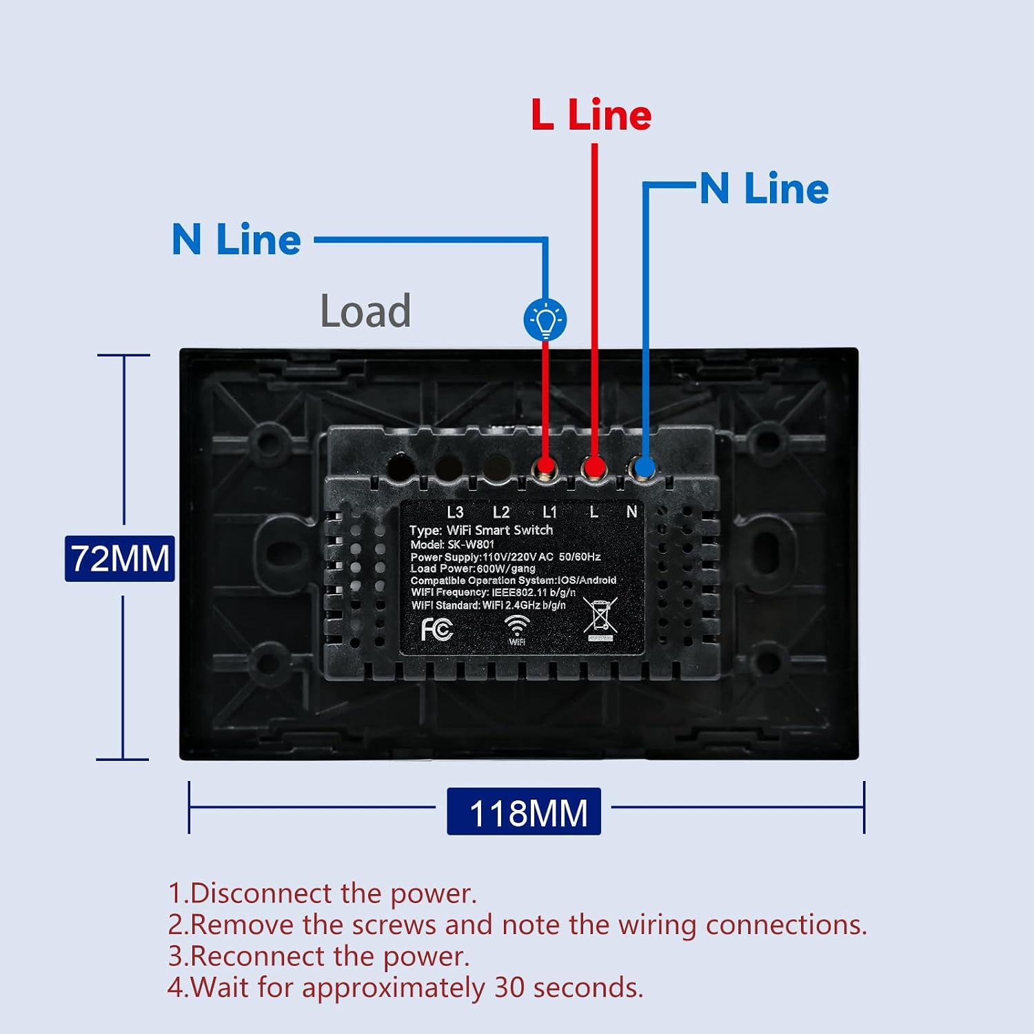 Smart Light Switch 4.65 X 2.83 X 1.34 Inches Need Neutral Wire,2.4GHz Wi-Fi Touch Switch,Work with Smart Life/Tuya App and Alexa,Black 1 Button