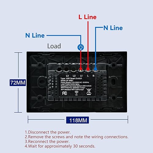 Miniatura 3 de WiFi Smart Light Switch,Neutral Wire Required,Single-Gang 1-Button Wall Switch,2.4GHz,Works with Alexa,110–220V,Black