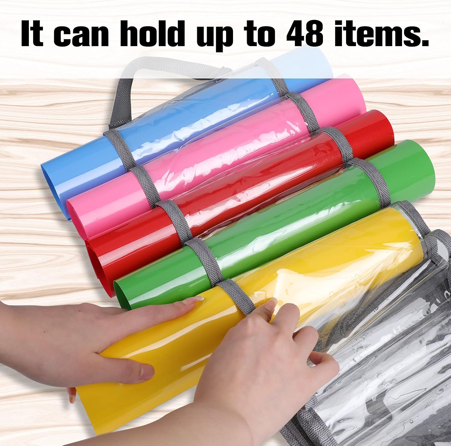 AROUY Vinyl Storage Organizer - Vinyl Roll Holder Wall Mount/Over The Door, Craft Vinyl Storage Rack, Hanging Organizer Storage with 48 Roll Compartments (48 - Gray)