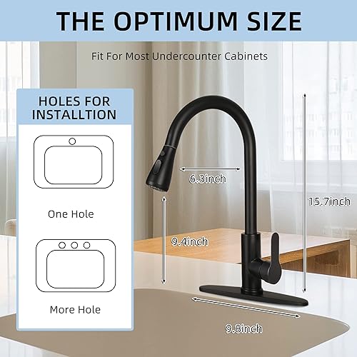 Miniatura 12 de Grifo de fregadero de cocina con rociador desplegable con placa de cubierta, mango para el hogar, acero inoxidable 360 de arco alto, giratorio