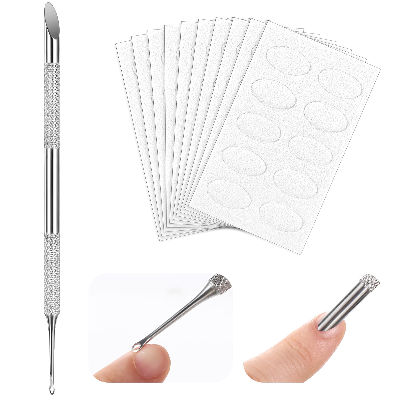 TIESOME Repousse-cuticules à double tête avec 100 papiers abrasifs en acier inoxydable - Kit de manucure pour enlever les cuticules