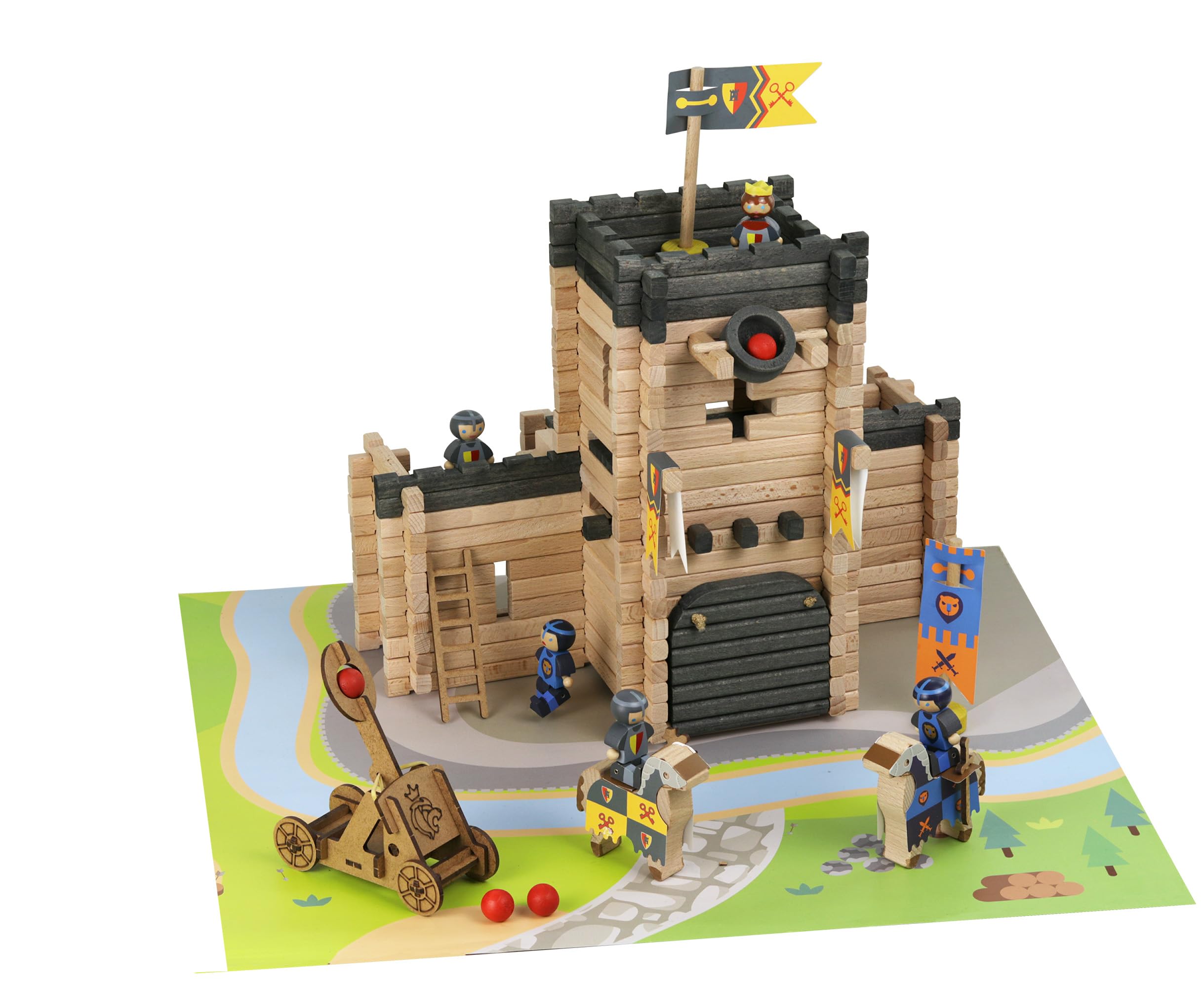 Jeu de construction - Jeujura - 8028 - Château fort - Catapulte - 270 pieces en bois