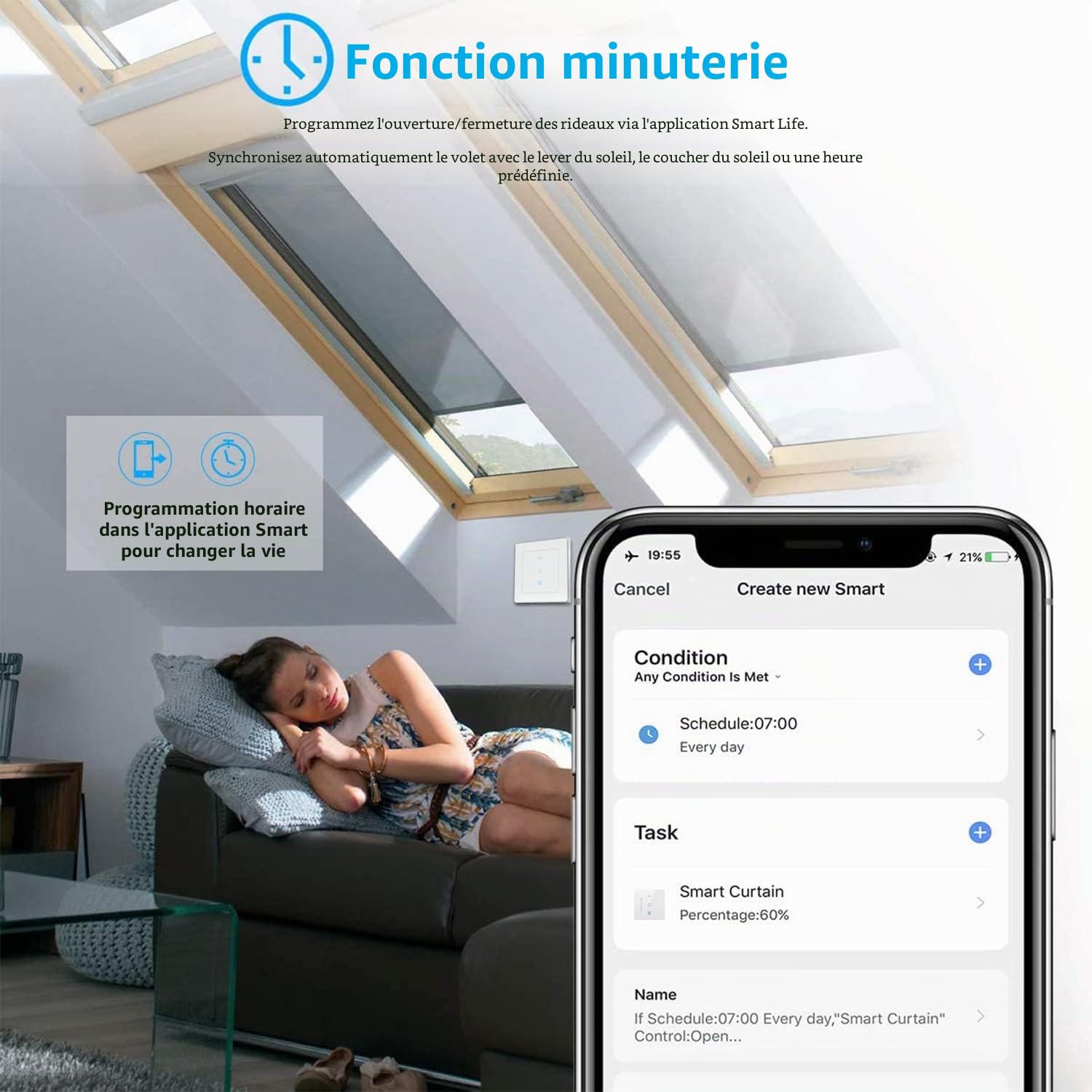 Interrupteur de volet roulant sans fil [6 gen] Interrupteur pour stores avec LED contrôlable, contrôle de volet roulant compatible avec Echo Alexa/Google, 2 pièces