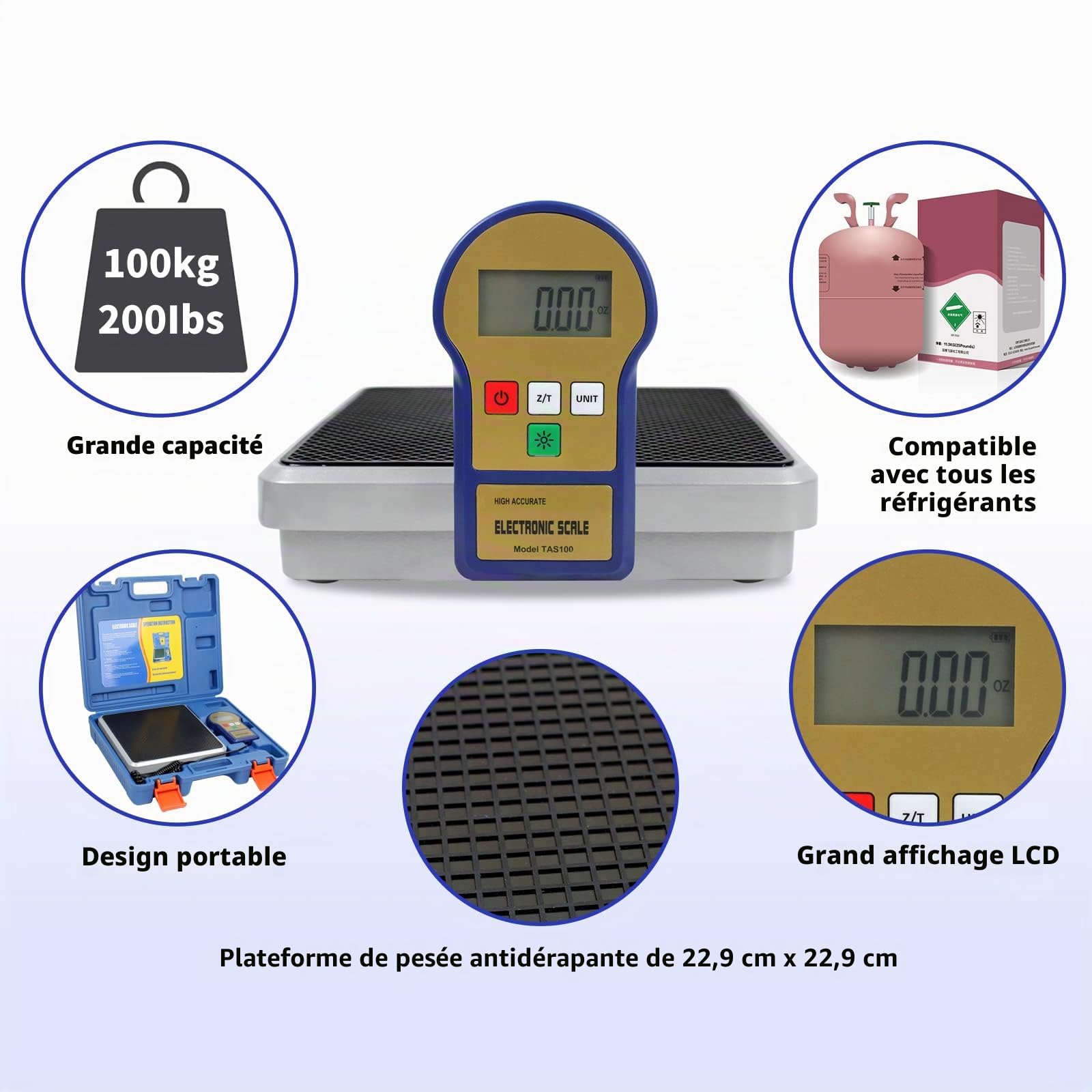 BACOENG Electronique Numérique Réfrigérant Chargement Poids Balance 100 kg pour Chauffage, Ventilation et Climatisation, écran LCD avec éclairage Arrière, Sacoche de Transport Portable