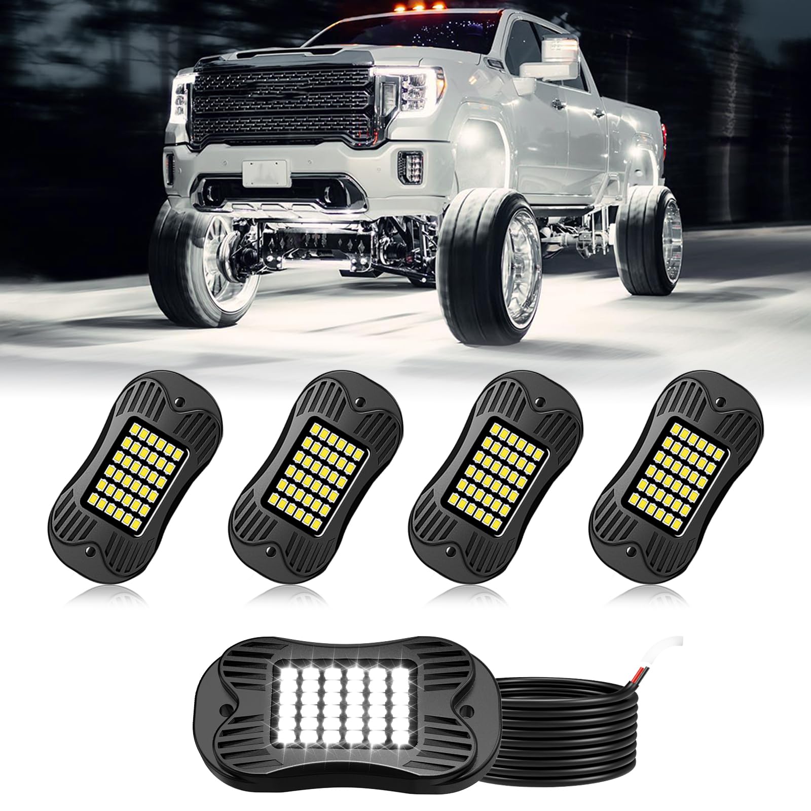 SHINIGHT 4 Pod White Rock Lights, 6000K Pure White,36 LED SMD Chips, IP68
