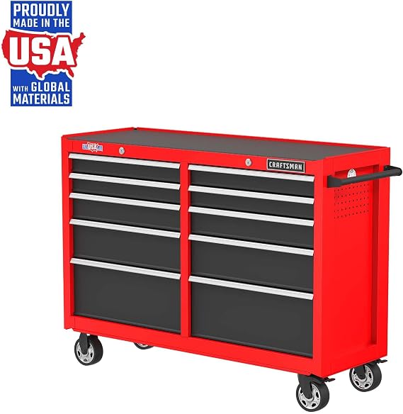 CRAFTSMAN S2000 52 Tool Chest, 10-Drawer Rolling Tool Storage Cabinet with Tray and Holder, Red (CMST352102RB)