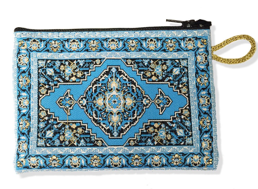 Étui à chapelet motif turquoise et tapisserie élégante pour protéger vos bijoux et reliques