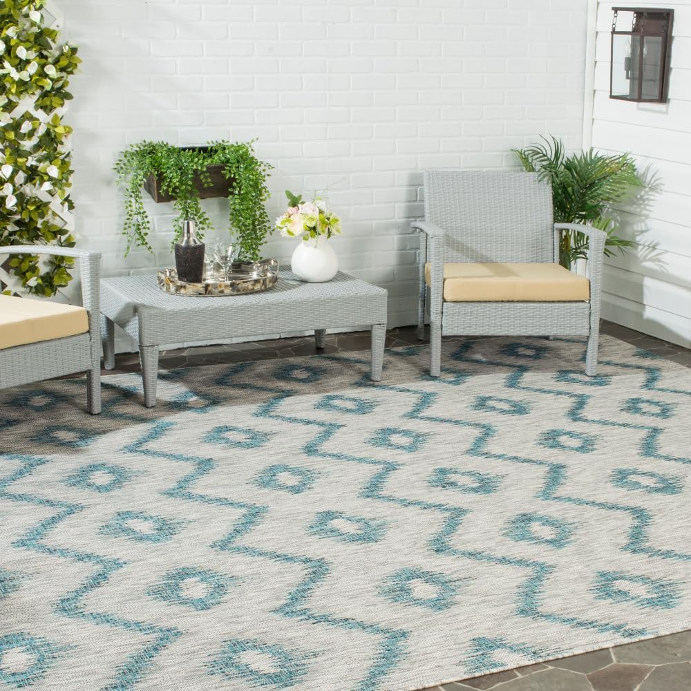 SAFAVIEH Courtyard Collection 8' x 11' Grey/Blue CY8463 Indoor/ Outdoor Waterproof Easy-Cleaning Patio Backyard Mudroom Area-Rug