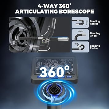 PLAYOCCAR 2-IN-1 Detachable Screen 360°Articulating Endoscope 5 1080P HD