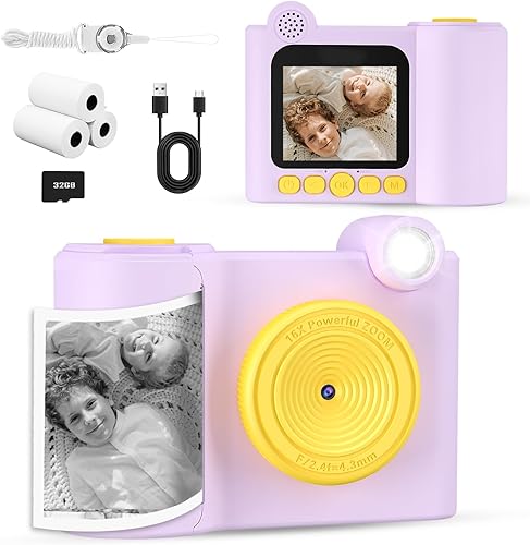 Cámara para niños de impresión instantánea, cámara digital 1080P para niños con tarjeta SD de 32 GB, regalos de Navidad y cumpleaños, cámara